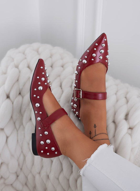 FRANCA - Ballerine bordeaux a punta con borchie a sfera argento