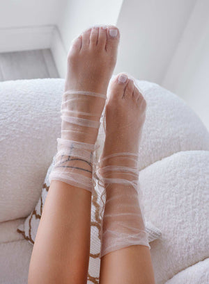 White voile socks with mini gold glitter