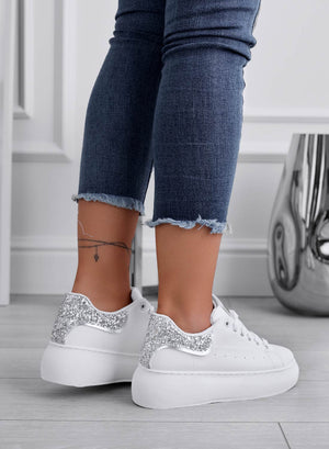 ZORA - White sneakers with silver glitter heel