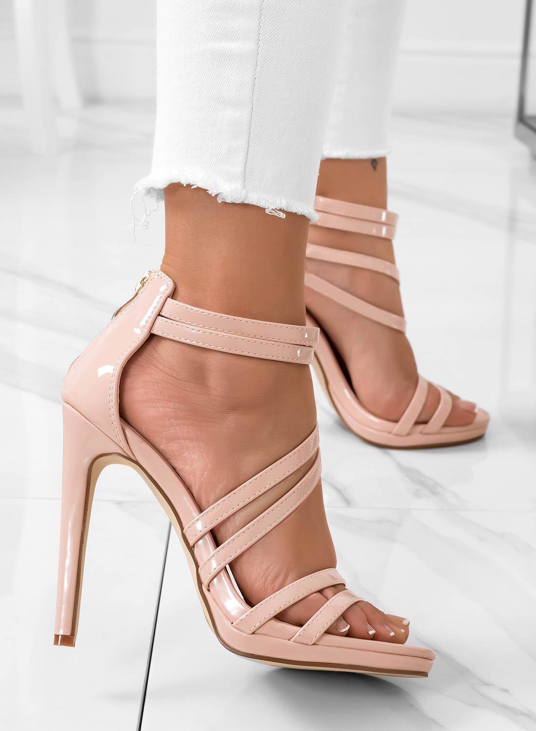 RENATA - Alexoo nude patent high-heeled sandals