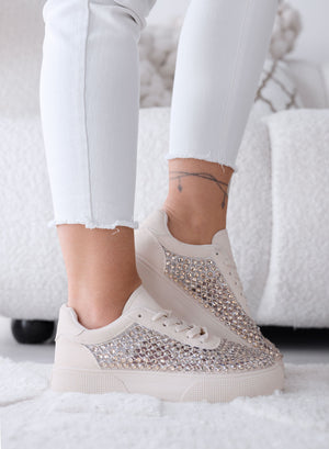 CASSANDRA - Sneakers Beige con Strass e Dettagli Luminosi