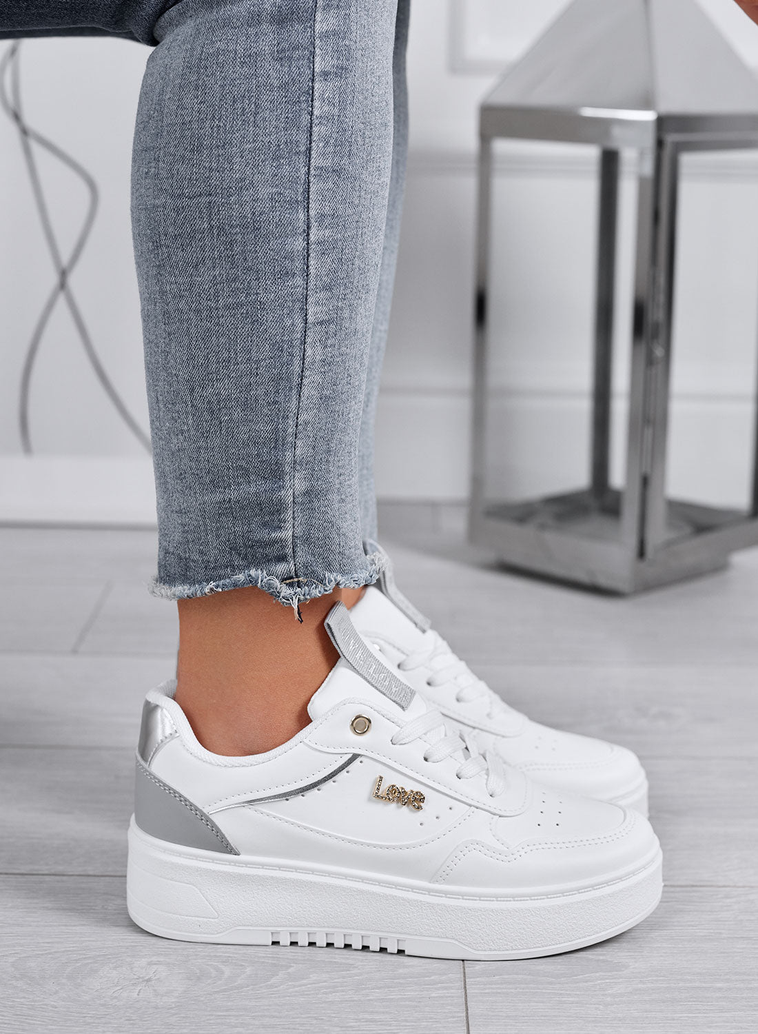 SHINE - White sneakers with grey details and Love inscription
