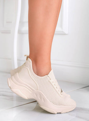 Alexoo beige sneakers in perforated stretch fabric