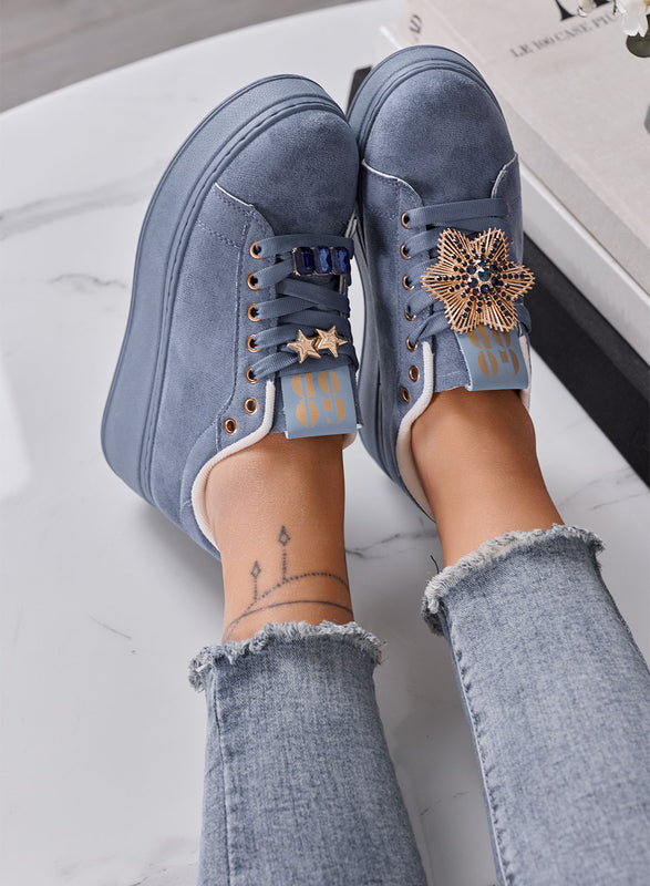 GRACE - Sneakers Donna azzurre con Applicazione Gioiello e Suola Platform