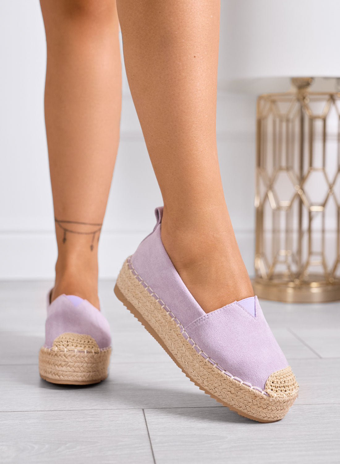 MAGDA - Espadrillas platform lilla con punta crochet e suola in corda
