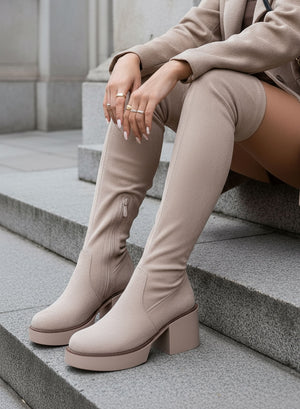 SLOANE - Alexoo beige suede over-the-knee boots