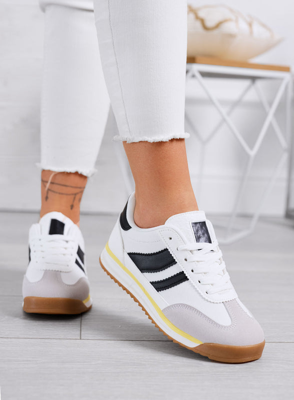 JUNO - Sneakers bianche in tessuto con dettagli neri e suola in gomma