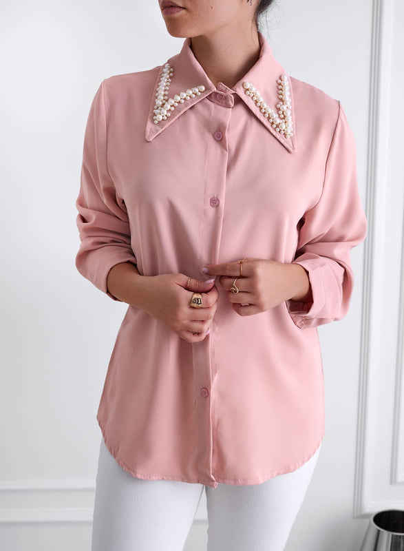 Camicia rosa con colletto impreziosito