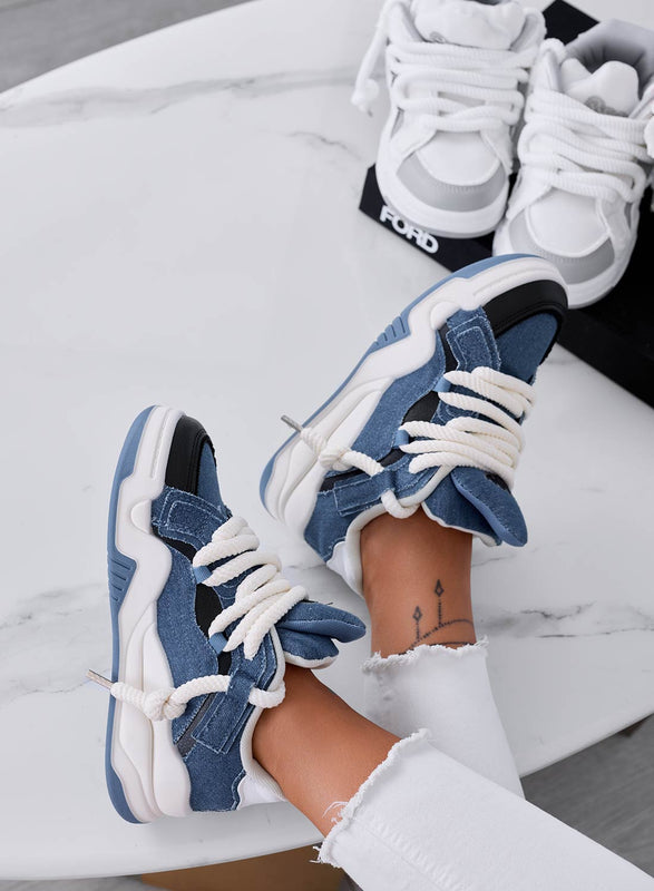 BRISEIDE - Sneakers blu jeans con lacci in corda