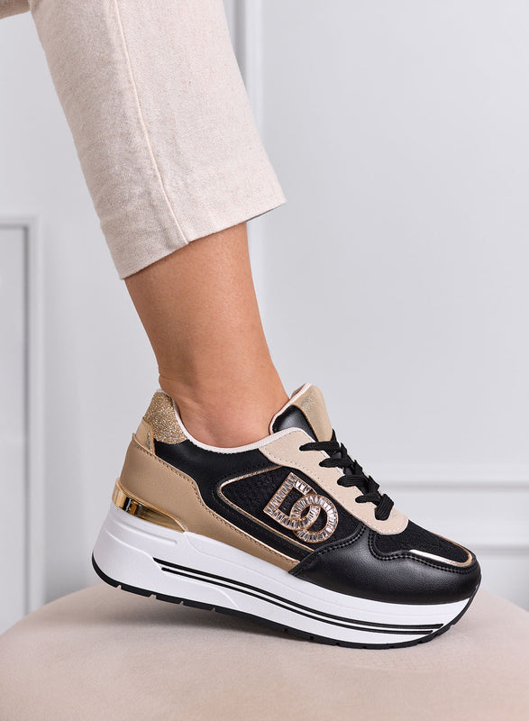 ESTER - Sneakers nere Platform con Dettagli oro e Logo Gioiello