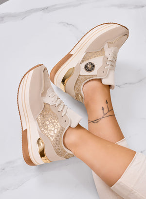 BAHIA - Sneakers beige con applicazione gioiello e suola platform