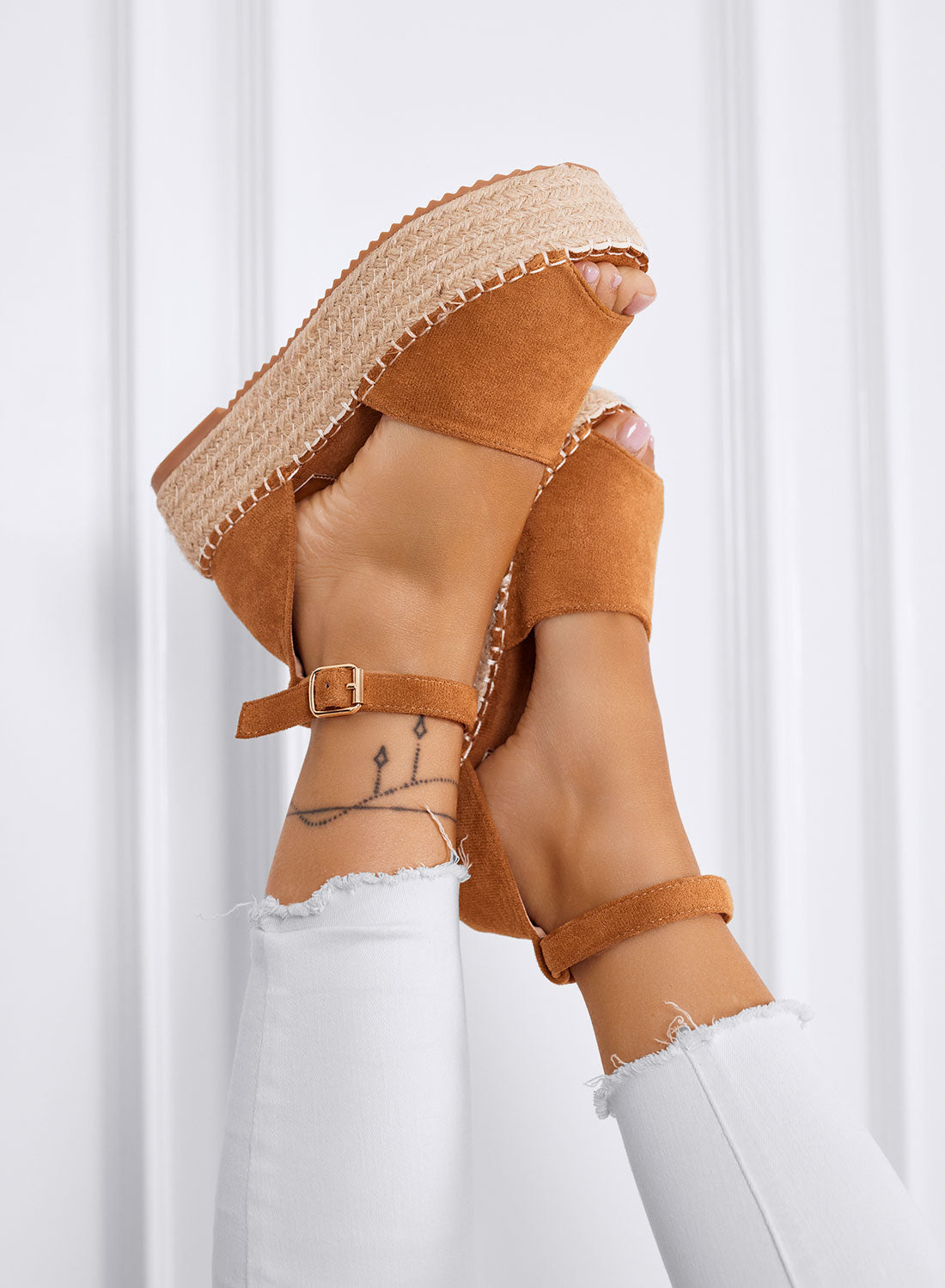 LICIA - Espadrilles camel à plateforme avec bride à la cheville