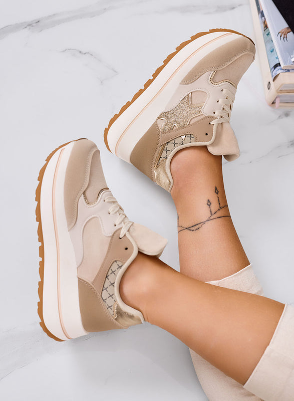 TORRES - Sneakers beige con dettagli glitter e suola platform