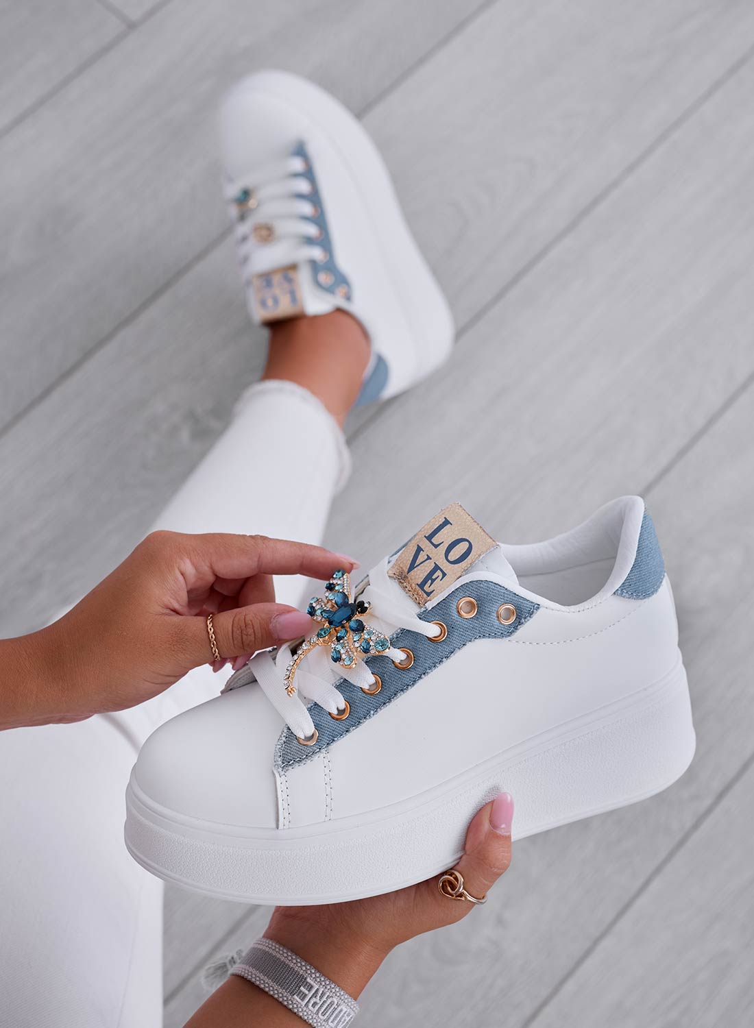 CELY - Blue denim jewel sneakers with dragonfly