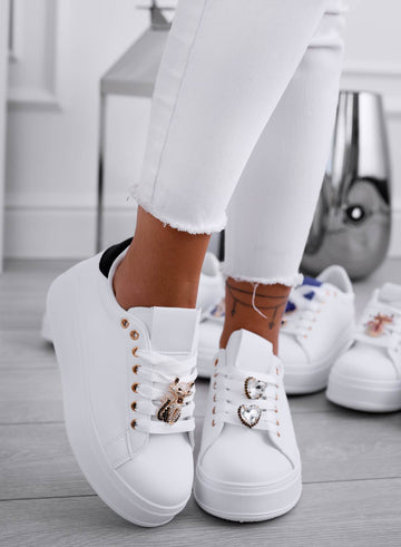 ENERGY - White sneakers with jeweled cat and black heel