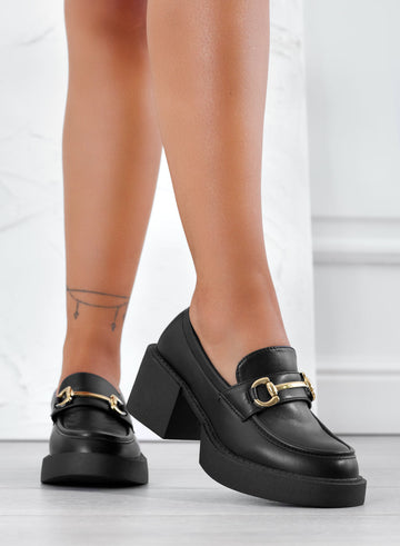 Black brogue loafers with square heel