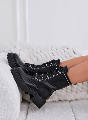 ELLA - Black combat ankle boots with studs