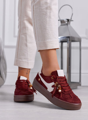 NASTIA - Sneakers Donna bordeaux Scamosciate con Nappine e Perline