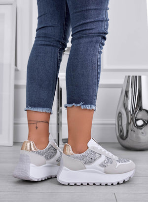 VIVIANA - Grey sneakers with silver glitter inserts