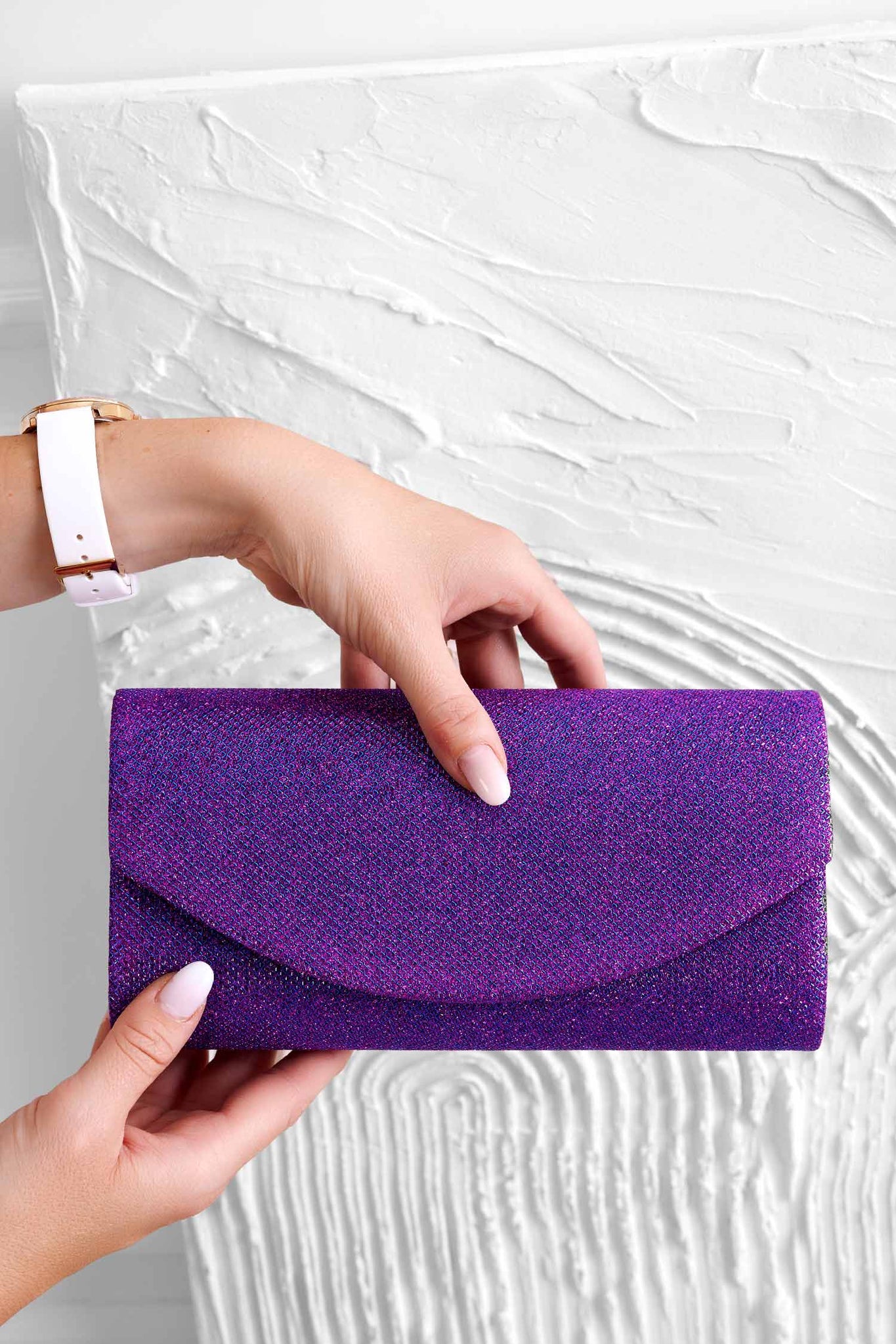 Purple B220 clutch bag in laminated fabric