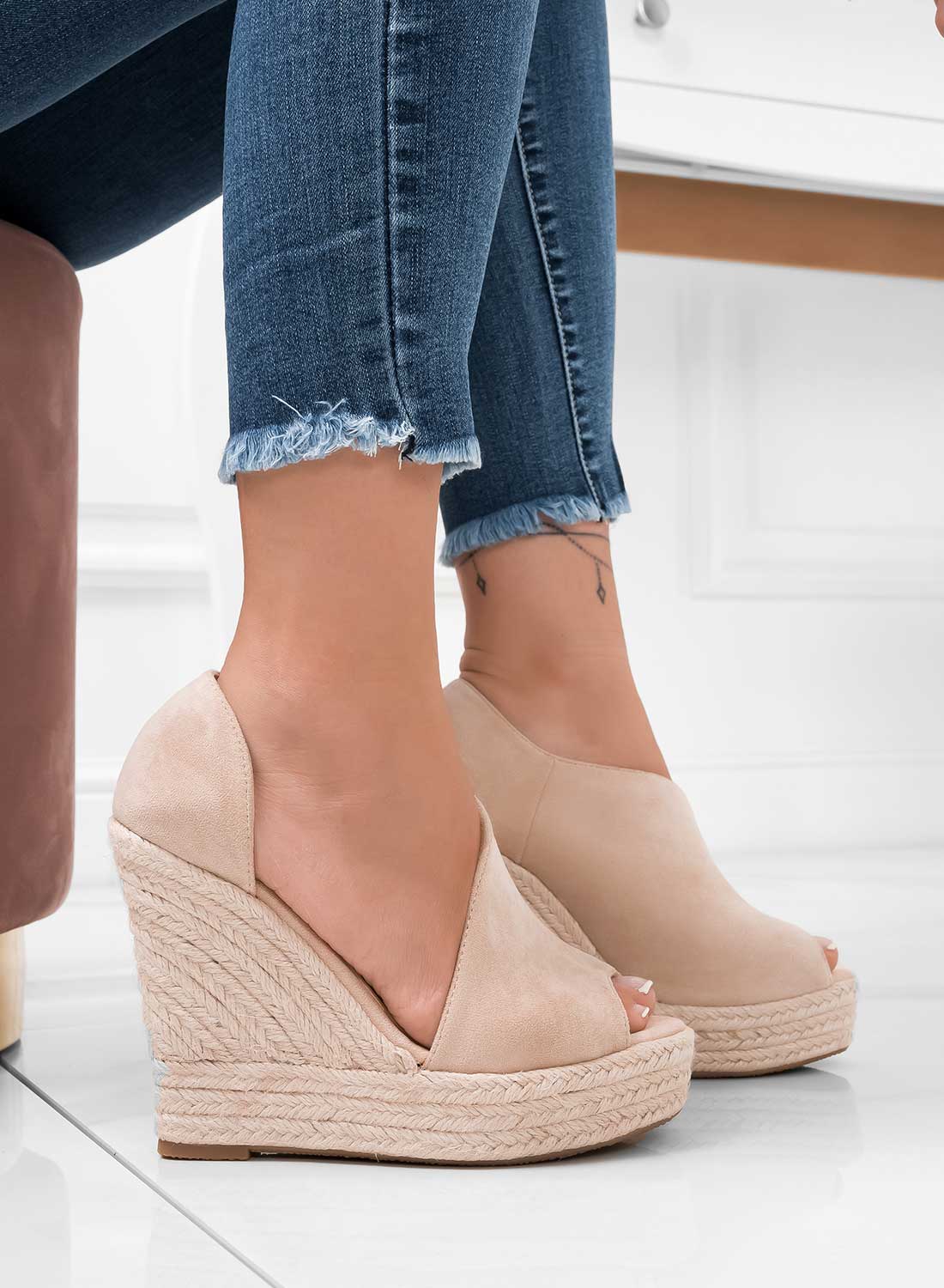 JOLIE - Espadrilles beiges avec semelle compensée en corde