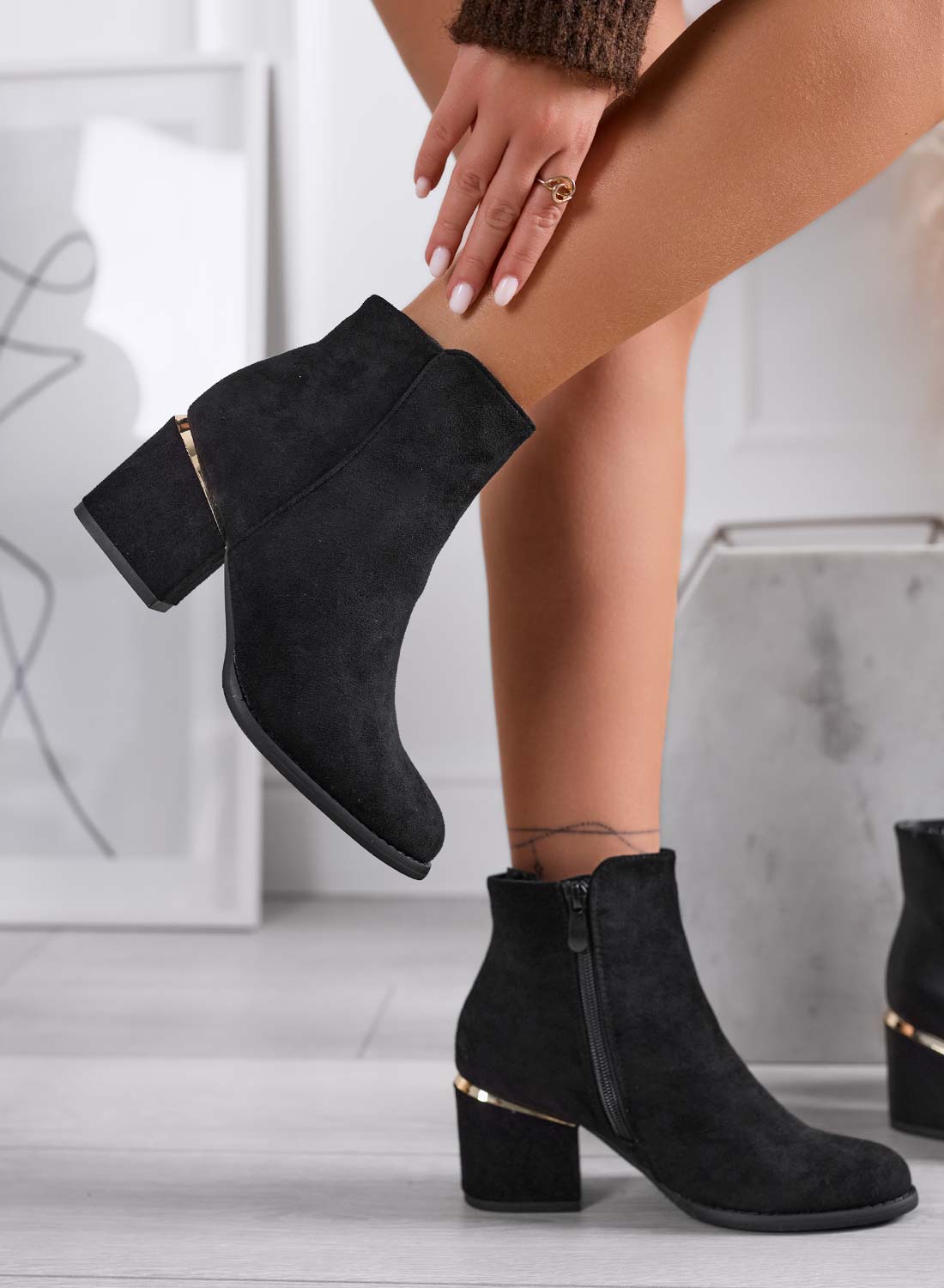DARIA - Black suede ankle boots by Alexoo with comfortable heel