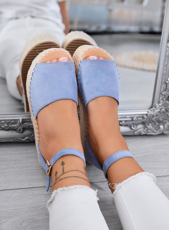 LICIA - Espadrillas azzurre platform con cinturino alla caviglia