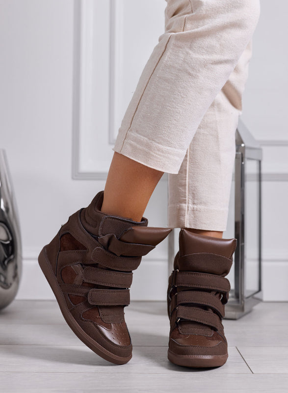 JANNY - Sneakers Alte Donna marroni con Zeppa Interna e Strappi