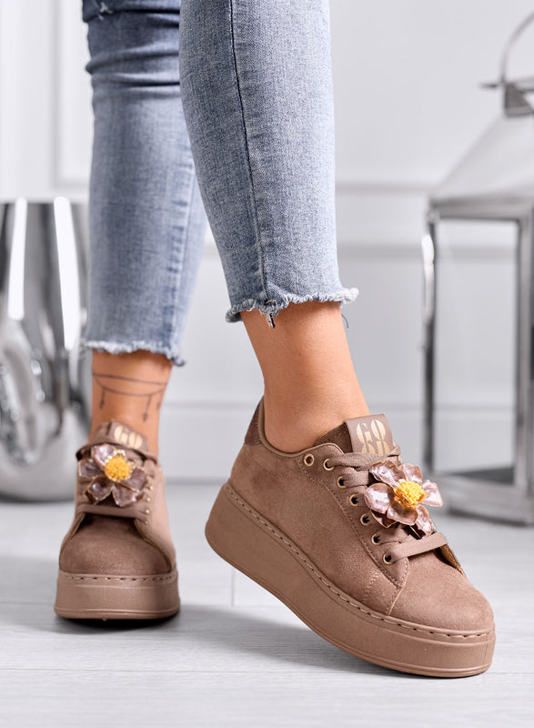 IVON - Sneakers platform marrone con Fiore Decorativo