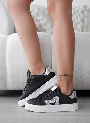 RUMBA - Black sneakers with silver glitter inserts