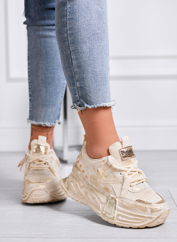 ELLIOT - Sneakers Chunky beige con Dettagli Oro