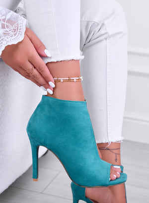 Green peep-toe ankle boots sandals with high heel