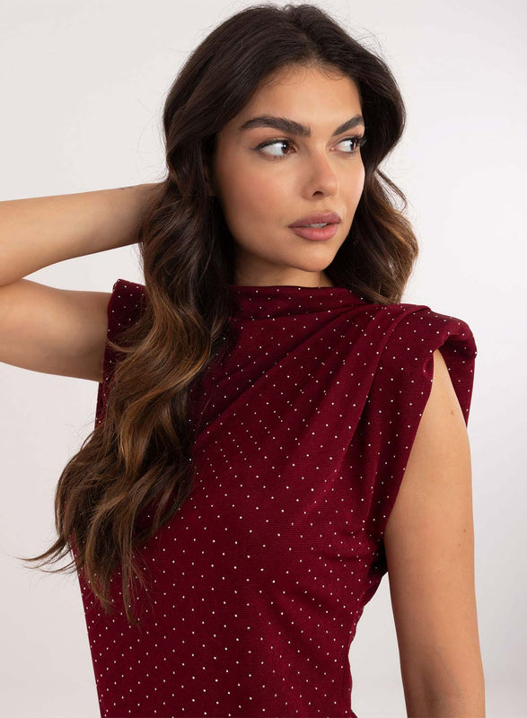 Top giromaniche bordeaux con glitter