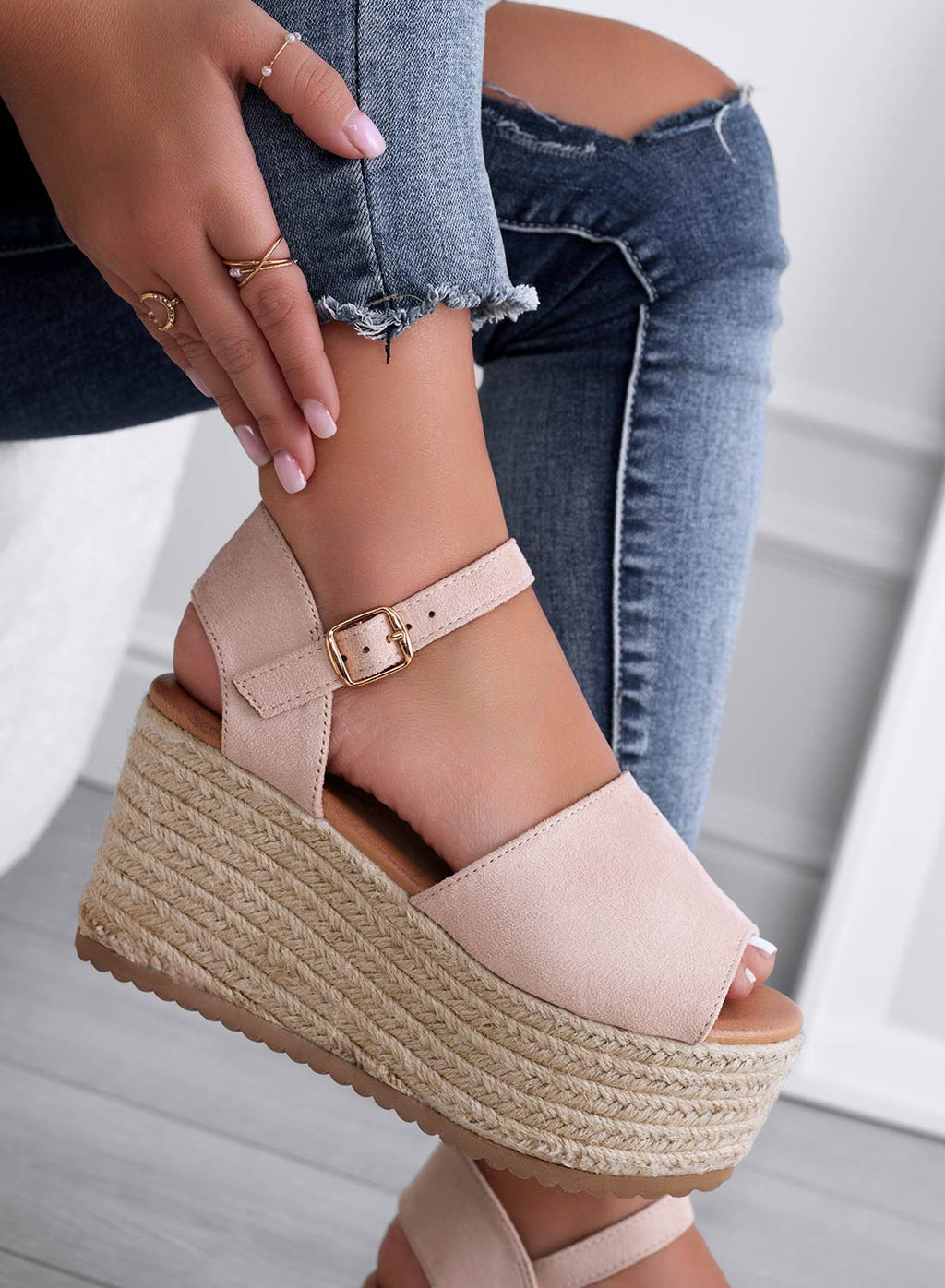 ROXIE - Sandali espadrillas beige scamosciate con zeppa
