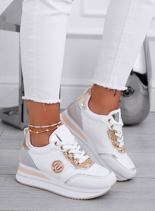 LOPEZ - Sneakers bianche con inserti glitter oro