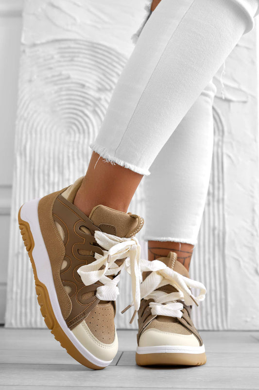 CLELIA - Sneakers fango con pannelli a contrasto beige