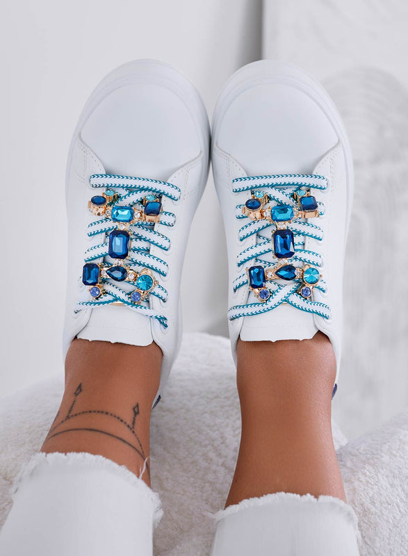 SORAYA - Sneakers bianche con applicazione gioiello e retro blu