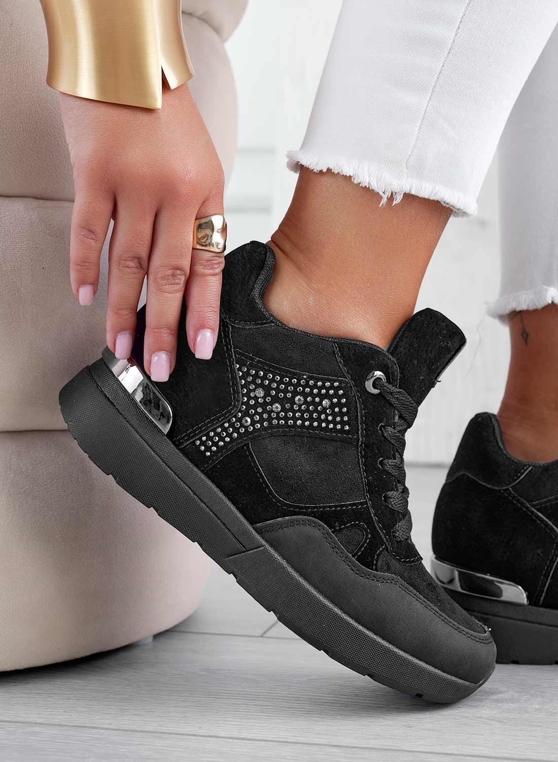 Black sneakers with rhinestones