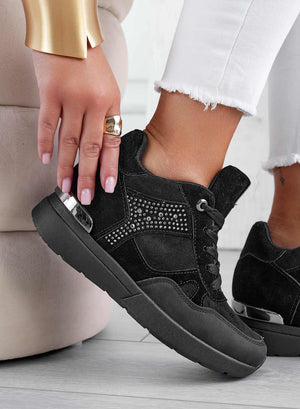 Black sneakers with rhinestones