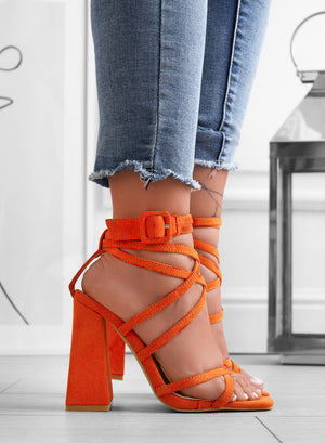 KIARA - Alexoo orange lace-up sandals with high heel