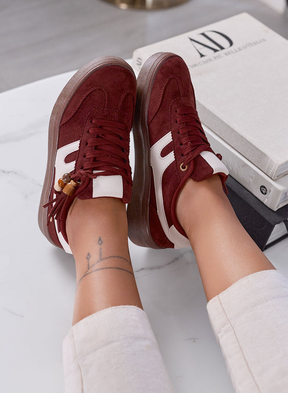 NASTIA - Sneakers Donna bordeaux Scamosciate con Nappine e Perline