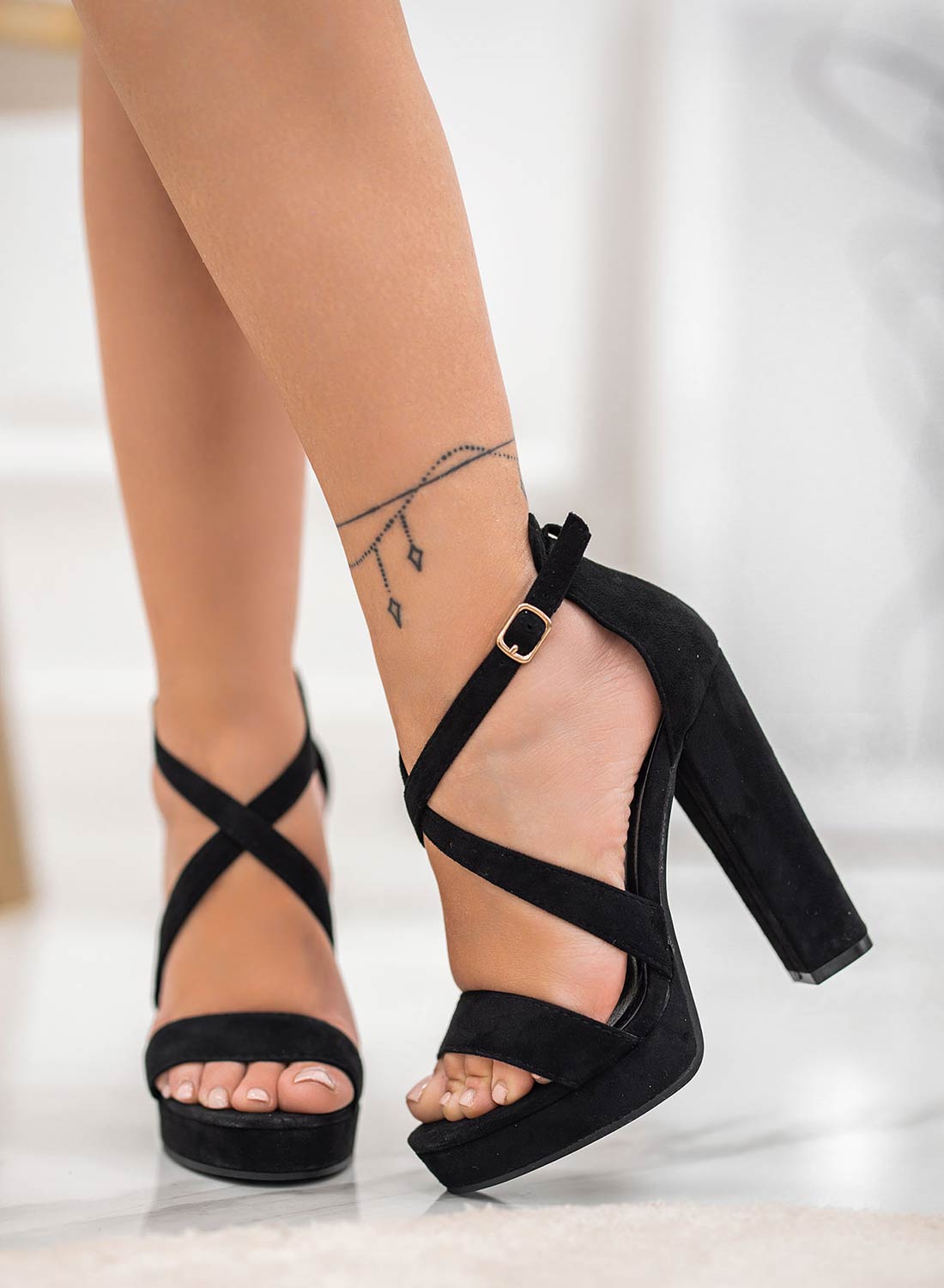 JOSIE - Black suede Alexoo sandals with high heel
