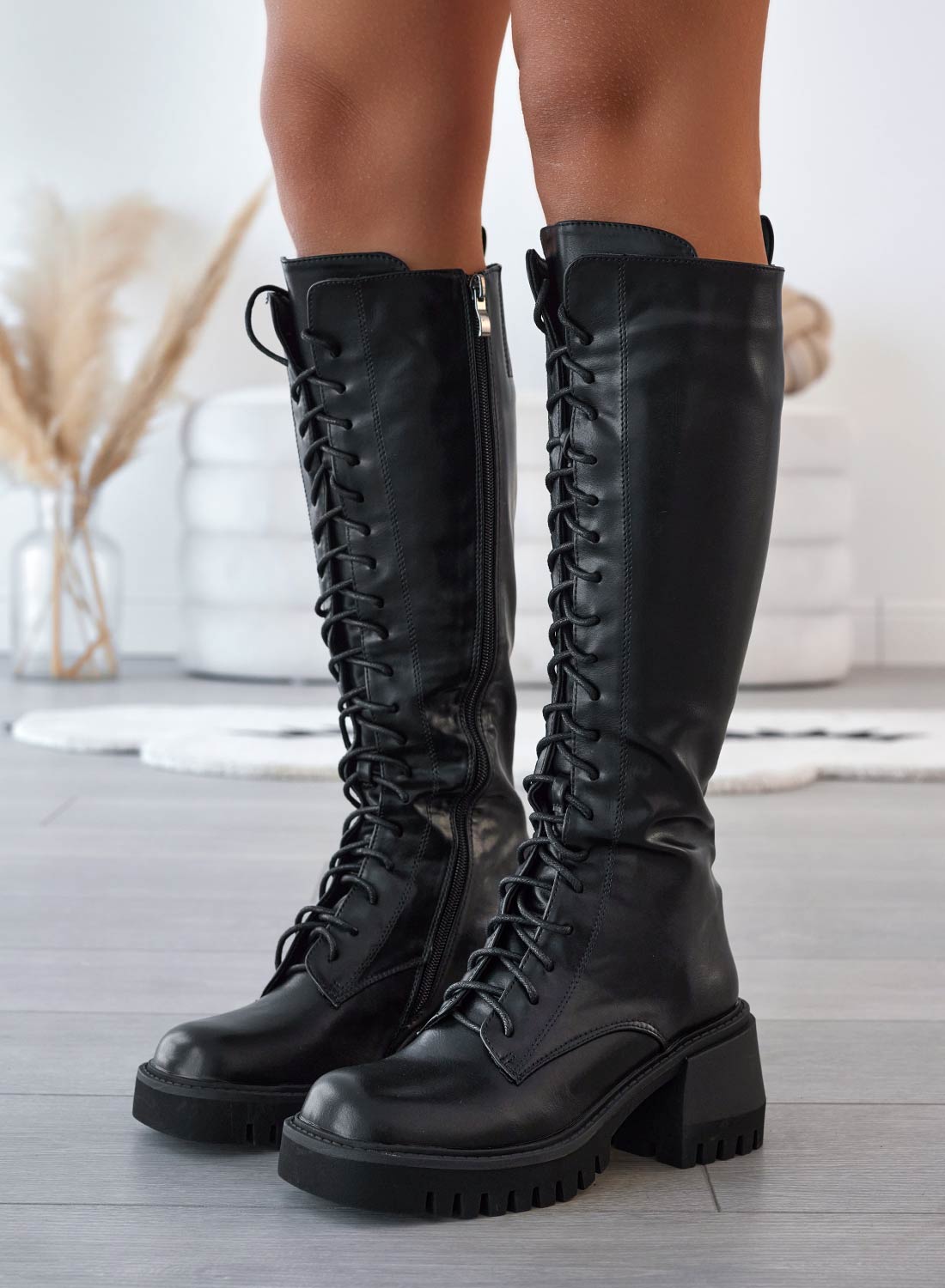 Alexoo black combat boots with laces