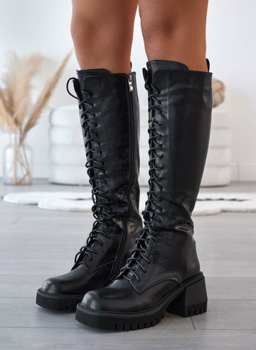 Alexoo black combat boots with laces