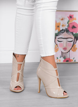 Alexoo beige peep-toe ankle boots with high heel