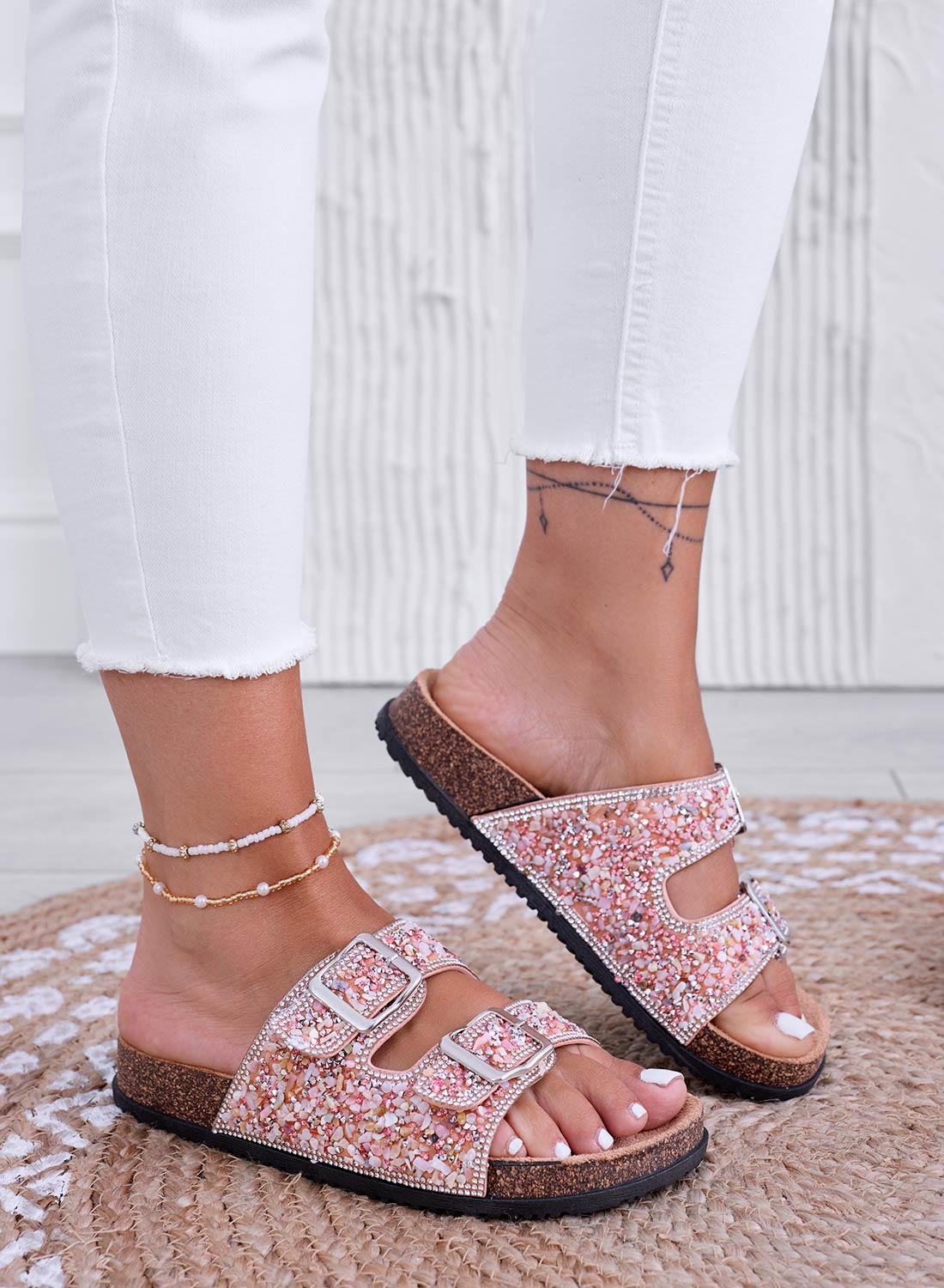 BROOKE - Sandali ciabatte rosa gioiello con fibbie e strass
