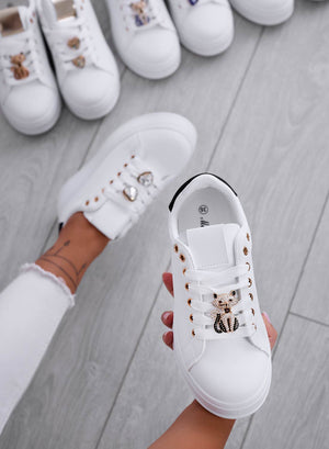 ENERGY - White sneakers with jeweled cat and black heel
