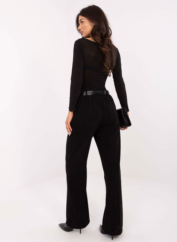 High-Waisted Soft Black Trousers with Belt