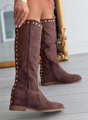 JANINE - Brown suede Alexoo boots with internal wedge and studs