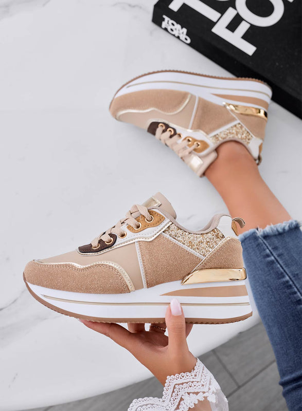 LIARS - Sneakers fango con glitter oro e zeppa